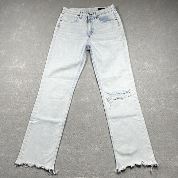 Rag & Bone Jeans Womens 26 Blue Distressed Straight Leg Raw Hem Cotton - Picture 1 of 14